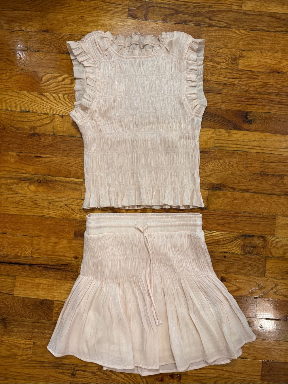 Pale Pink Ruffle Sleeve Top & Flared Skirt Set